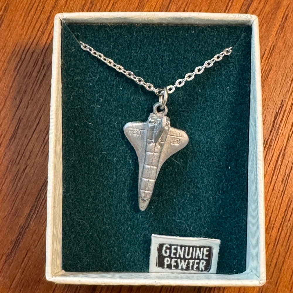Pewter space shuttle pendant on silver chain